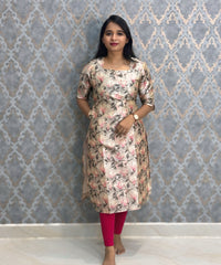 Beige and Gray Color Premium Russian Silk Kurti with Cotton Lining and Pocket / LSS221