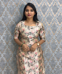 Beige and Gray Color Premium Russian Silk Kurti with Cotton Lining and Pocket / LSS221