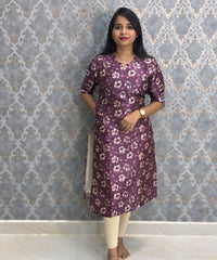 Purple Color Premium Russian Silk Kurti with Cotton Lining and Pocket / LSS221