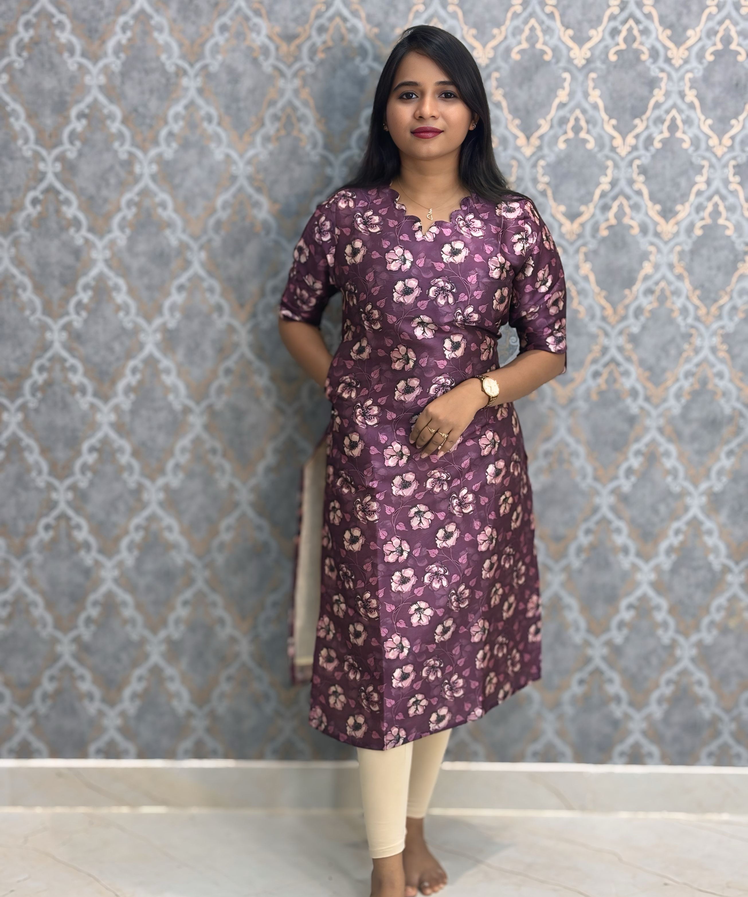 Purple Color Premium Russian Silk Kurti with Cotton Lining and Pocket / LSS221