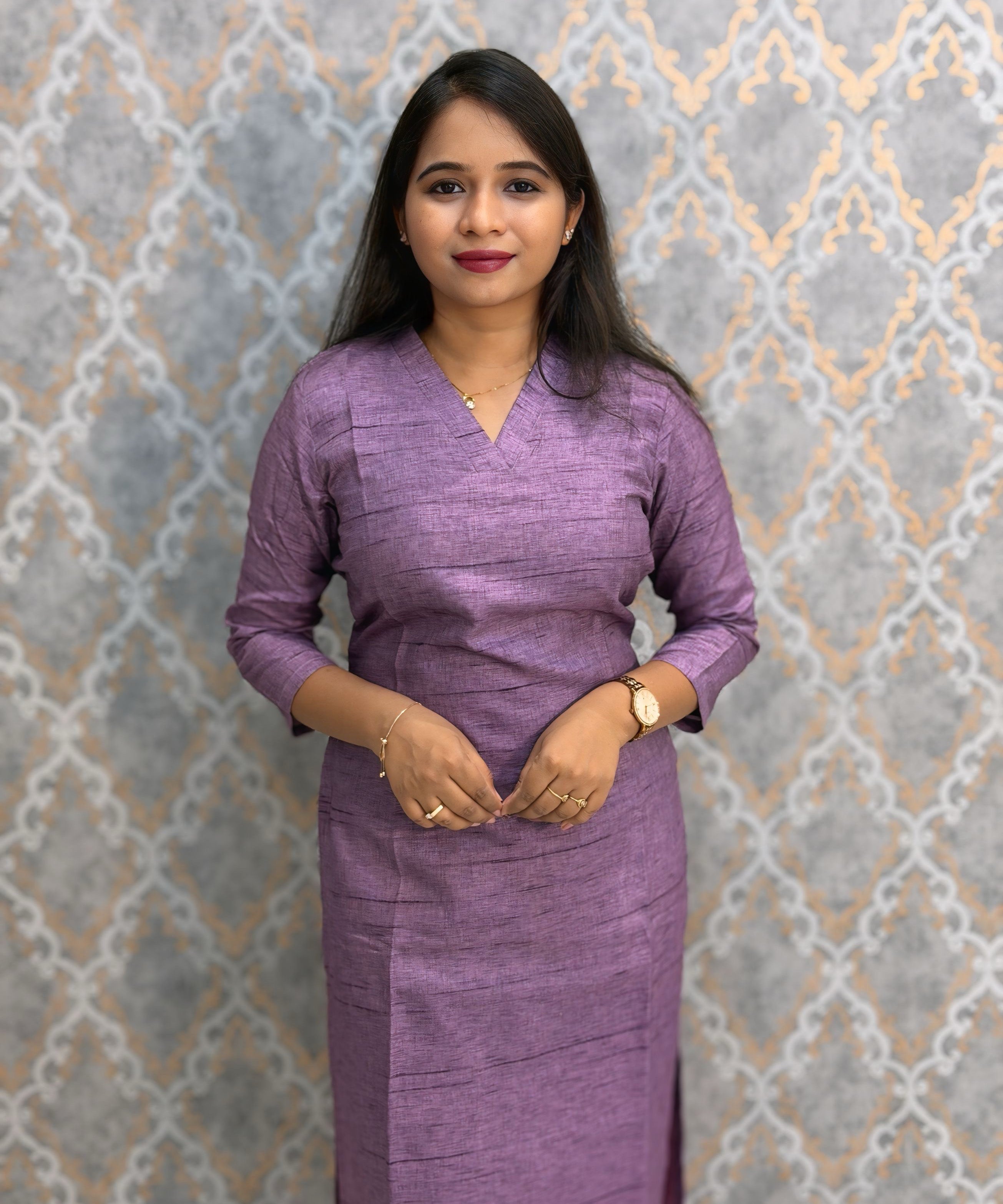 Lavender Color Premium Semi Kosa Silk 3 Piece Salwar Set with Lining and Pocket / HL034