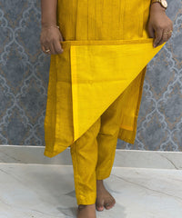 Yellow Color Premium Semi Kosa Silk 3 Piece Salwar Set with Lining and Pocket / HL035