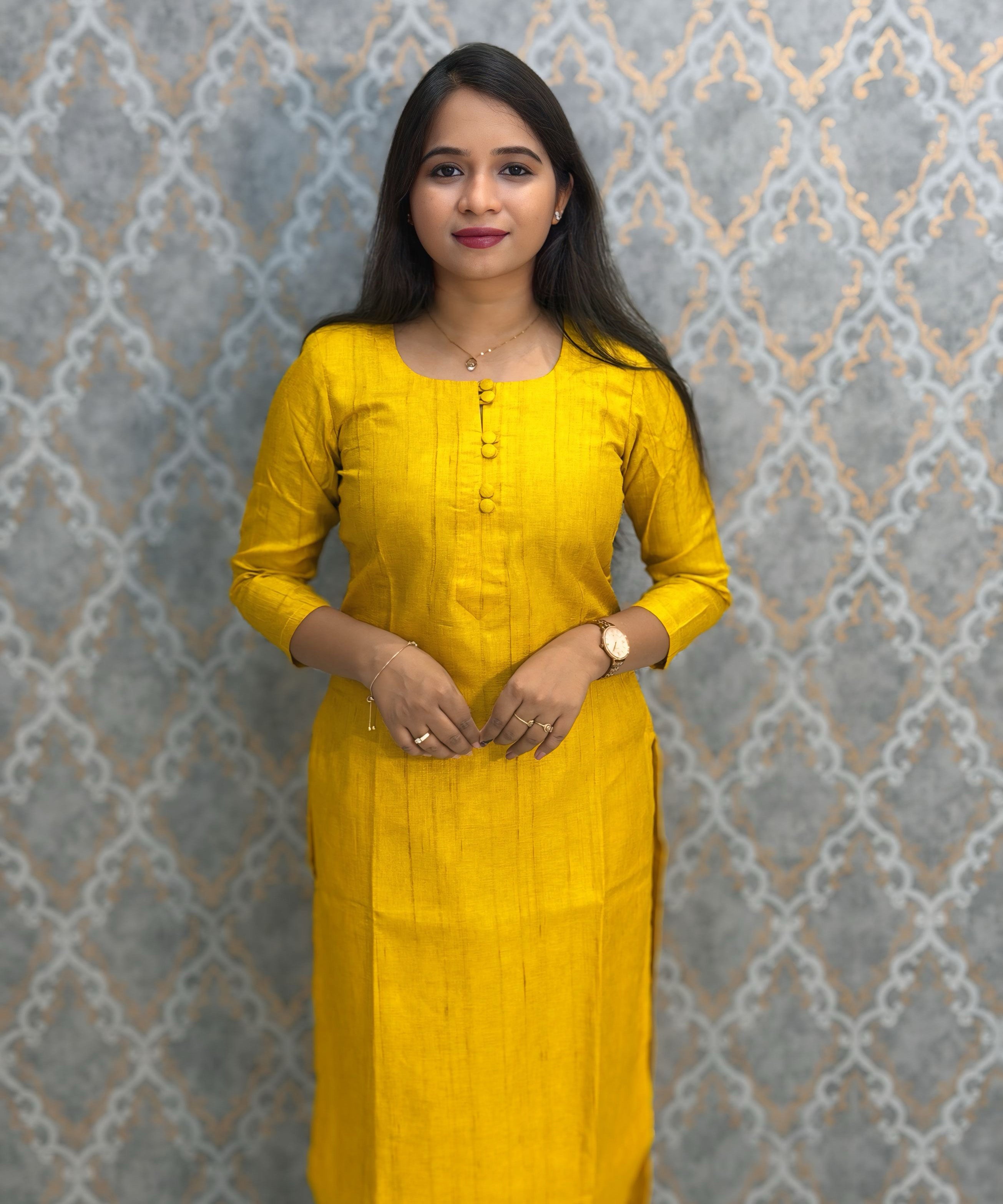 Yellow Color Premium Semi Kosa Silk 3 Piece Salwar Set with Lining and Pocket / HL035