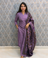 Lavender Color Premium Semi Kosa Silk 3 Piece Salwar Set with Lining and Pocket / HL034