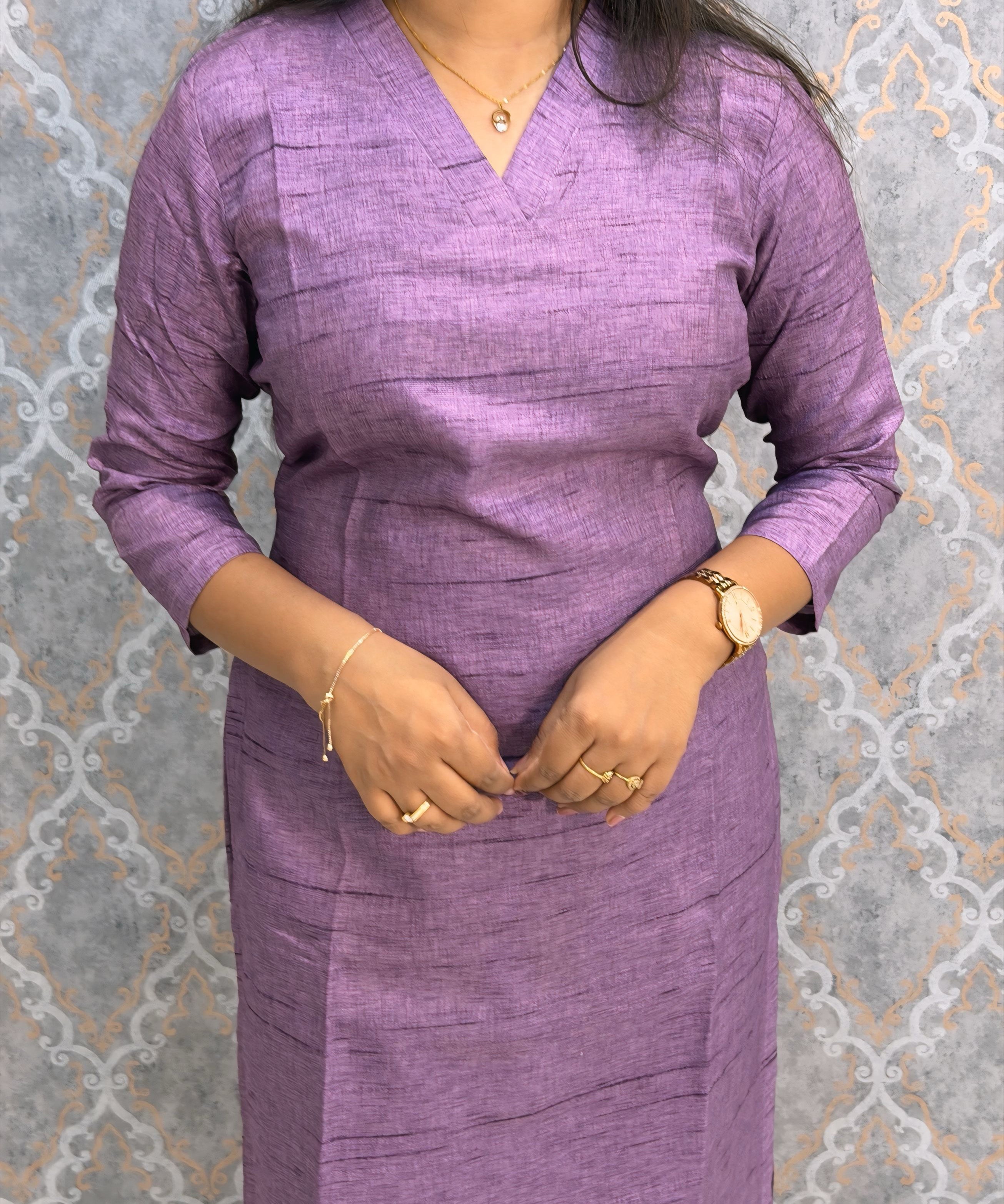 Lavender Color Premium Semi Kosa Silk 3 Piece Salwar Set with Lining and Pocket / HL034
