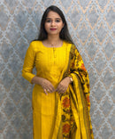 Yellow Color Premium Semi Kosa Silk 3 Piece Salwar Set with Lining and Pocket / HL035