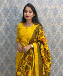 Yellow Color Premium Semi Kosa Silk 3 Piece Salwar Set with Lining and Pocket / HL035