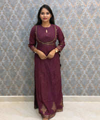 Wine Color Premium Silk Cotton 3 Piece Salwar Set /  ESS416