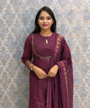 Wine Color Premium Silk Cotton 3 Piece Salwar Set /  ESS416