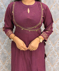 Wine Color Premium Silk Cotton 3 Piece Salwar Set /  ESS416
