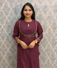 Wine Color Premium Silk Cotton 3 Piece Salwar Set /  ESS416