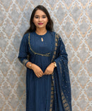 Blue Color Premium Silk Cotton 3 Piece Salwar Set /  ESS416