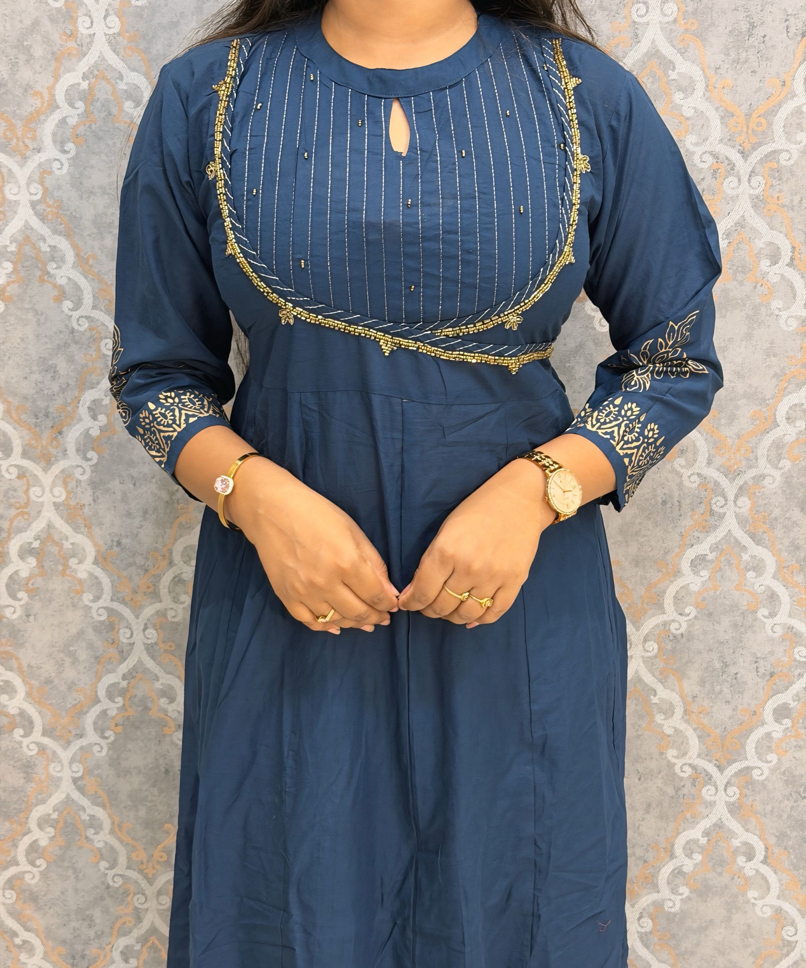 Blue Color Premium Silk Cotton 3 Piece Salwar Set /  ESS416