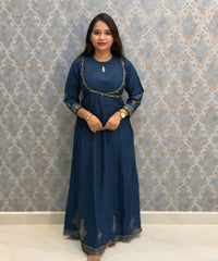 Blue Color Premium Silk Cotton 3 Piece Salwar Set /  ESS416