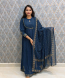 Blue Color Premium Silk Cotton 3 Piece Salwar Set /  ESS416