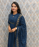 Blue Color Premium Silk Cotton 3 Piece Salwar Set /  ESS416