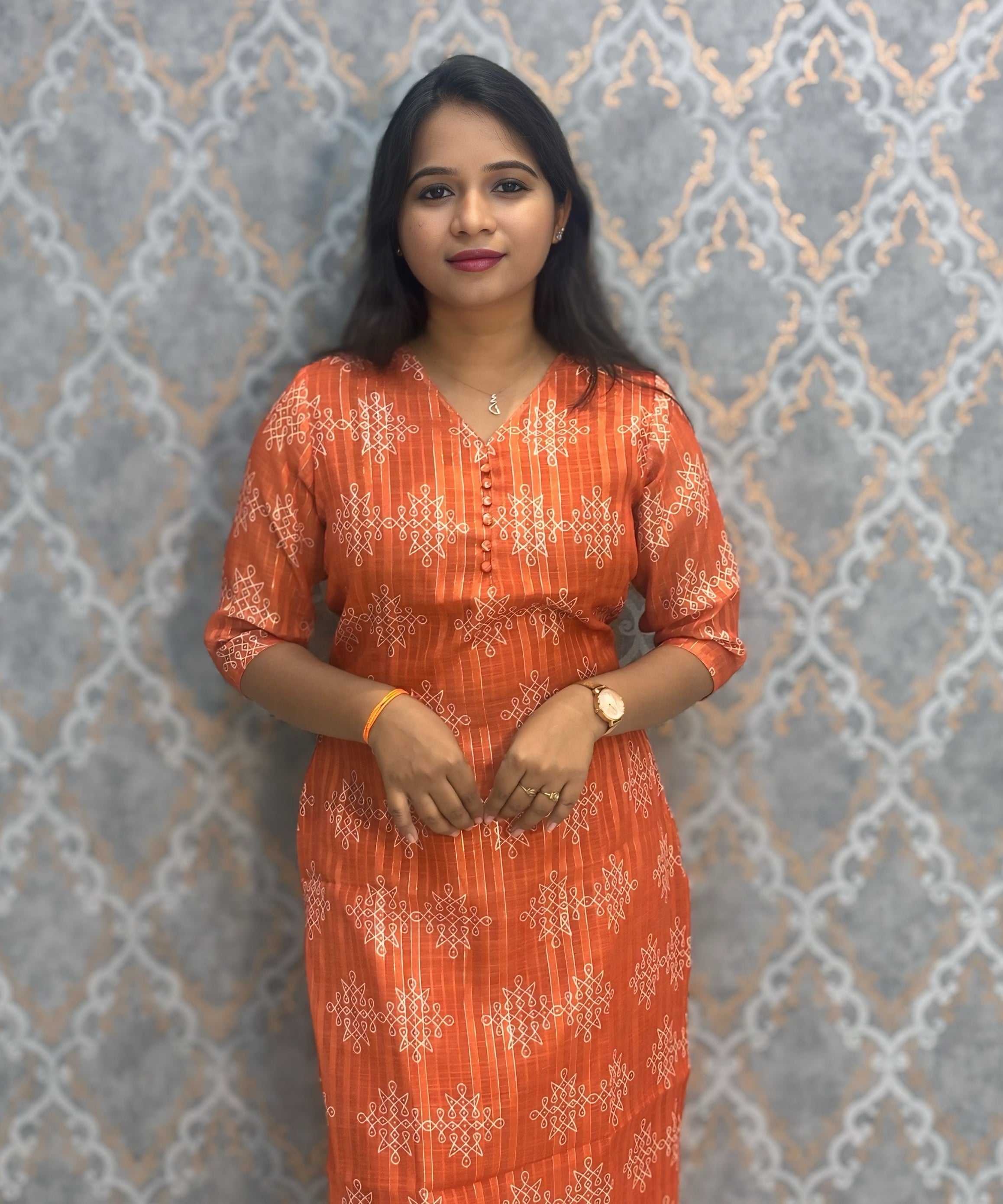 Orange Color Premium Soft Linen Zari Cotton Kurtis with Cotton Lining / LSS222