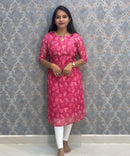 Dark Pink Color Premium Soft Linen Zari Cotton Kurtis with Cotton Lining / LSS222