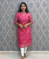 Dark Pink Color Premium Soft Linen Zari Cotton Kurtis with Cotton Lining / LSS222