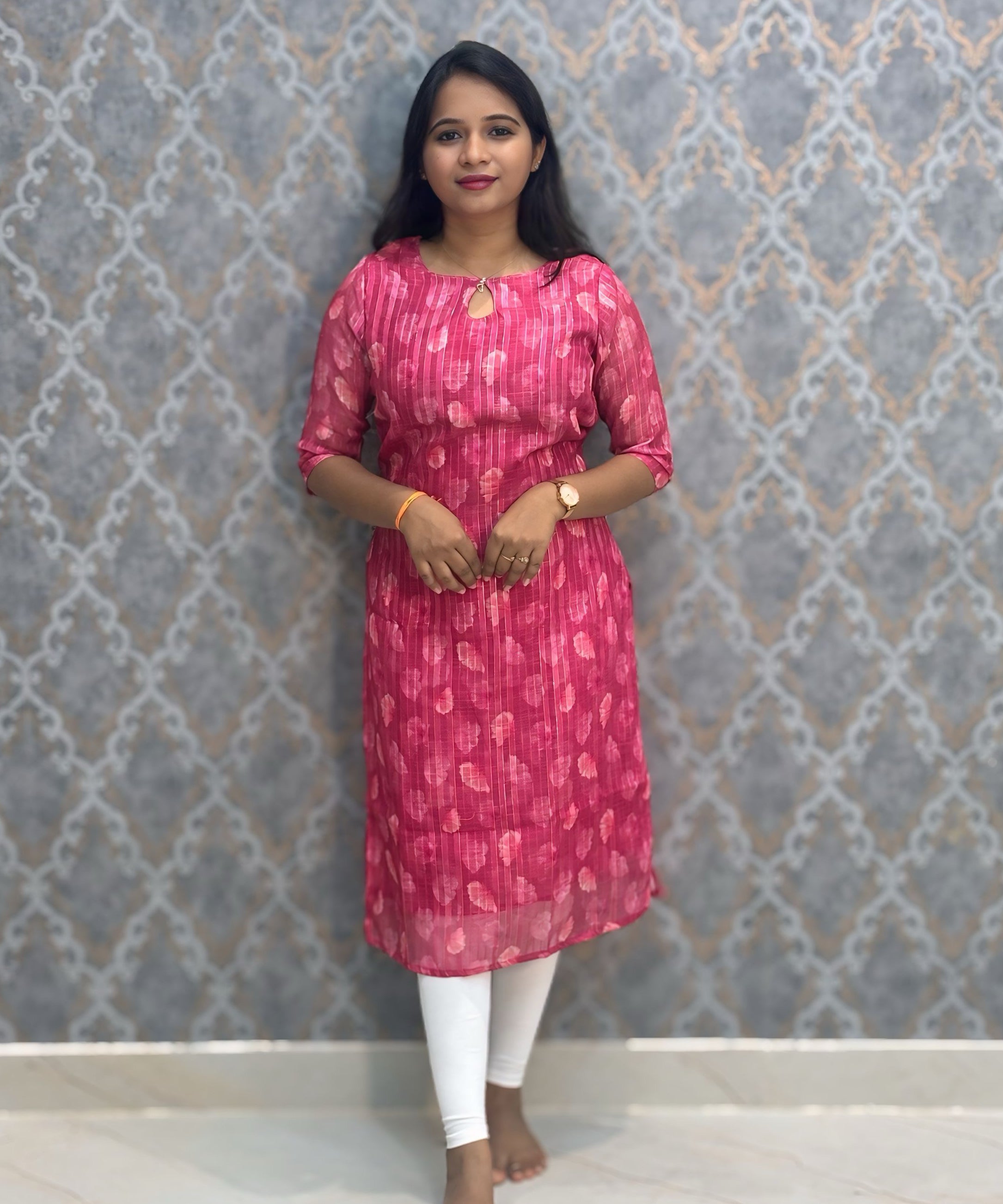 Dark Pink Color Premium Soft Linen Zari Cotton Kurtis with Cotton Lining / LSS222