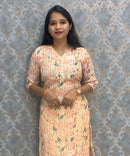 Light Orange Color Premium Soft Linen Zari Cotton Kurtis with Cotton Lining / LSS222