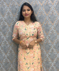 Light Orange Color Premium Soft Linen Zari Cotton Kurtis with Cotton Lining / LSS222