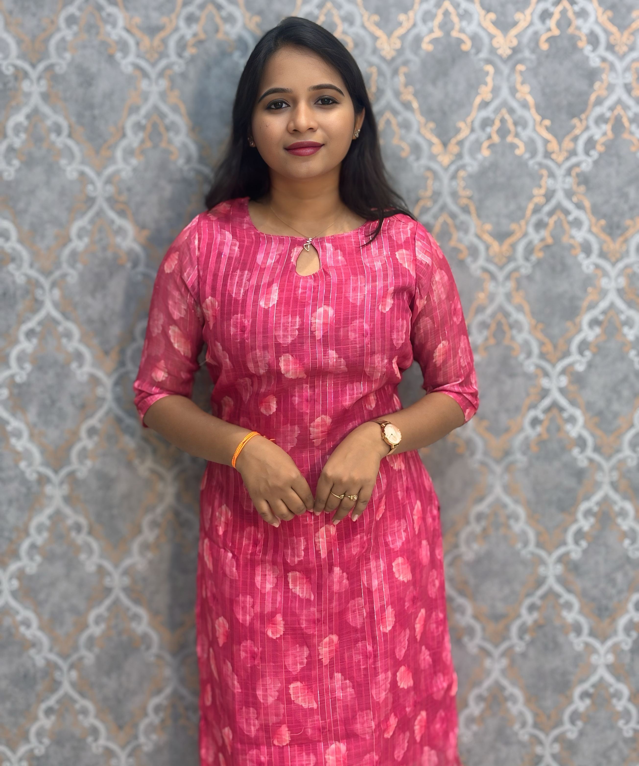 Dark Pink Color Premium Soft Linen Zari Cotton Kurtis with Cotton Lining / LSS222
