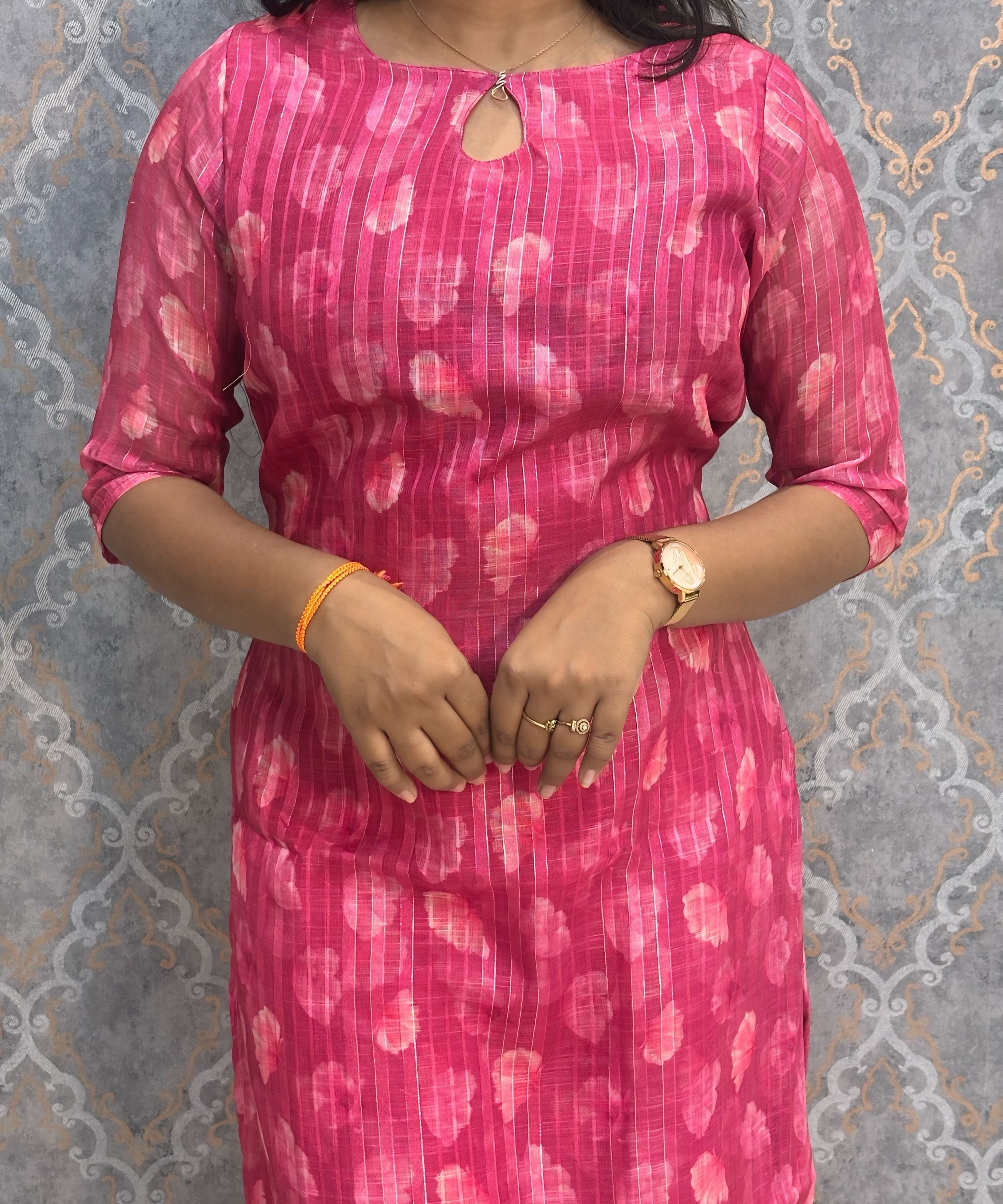 Dark Pink Color Premium Soft Linen Zari Cotton Kurtis with Cotton Lining / LSS222