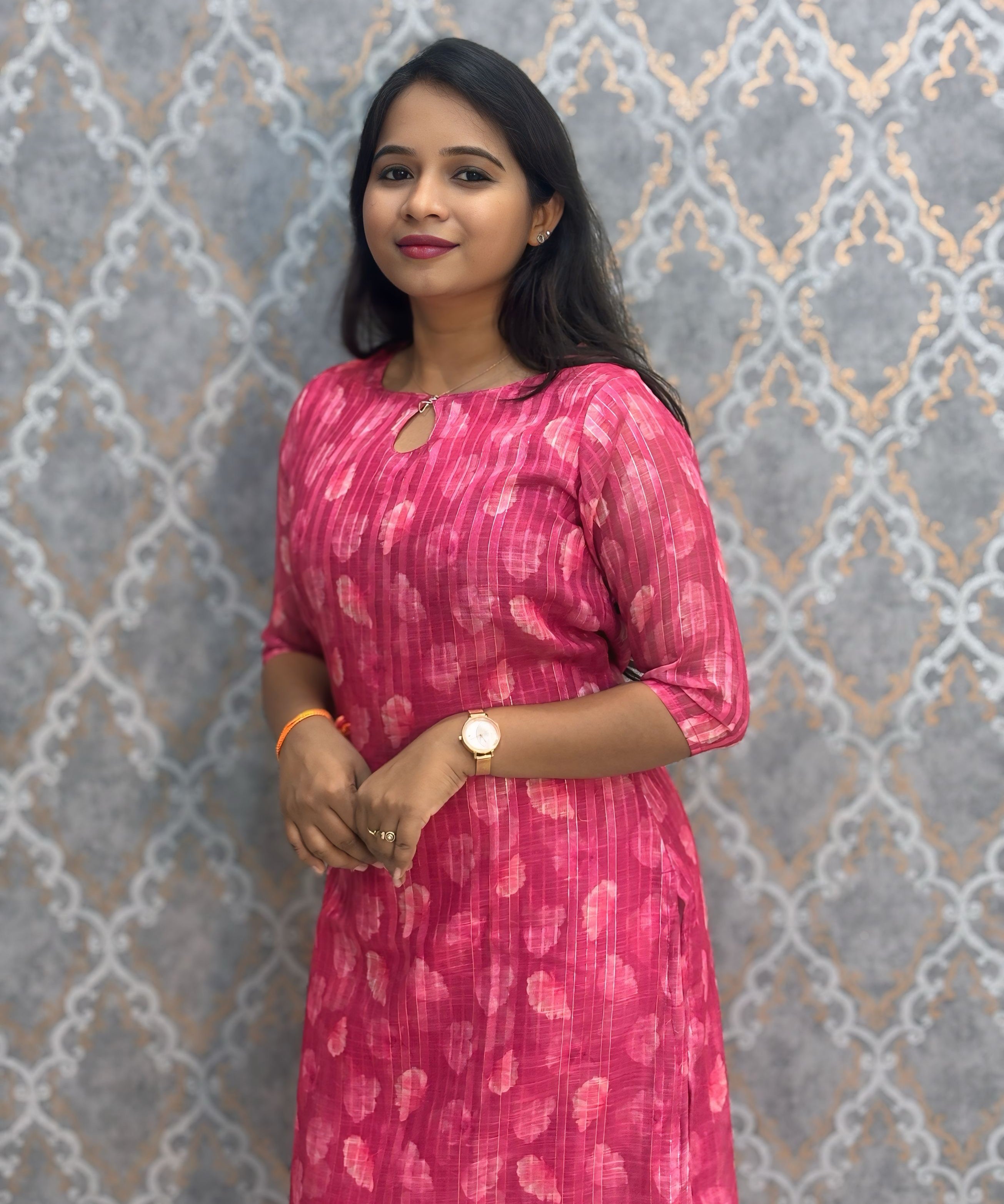 Dark Pink Color Premium Soft Linen Zari Cotton Kurtis with Cotton Lining / LSS222