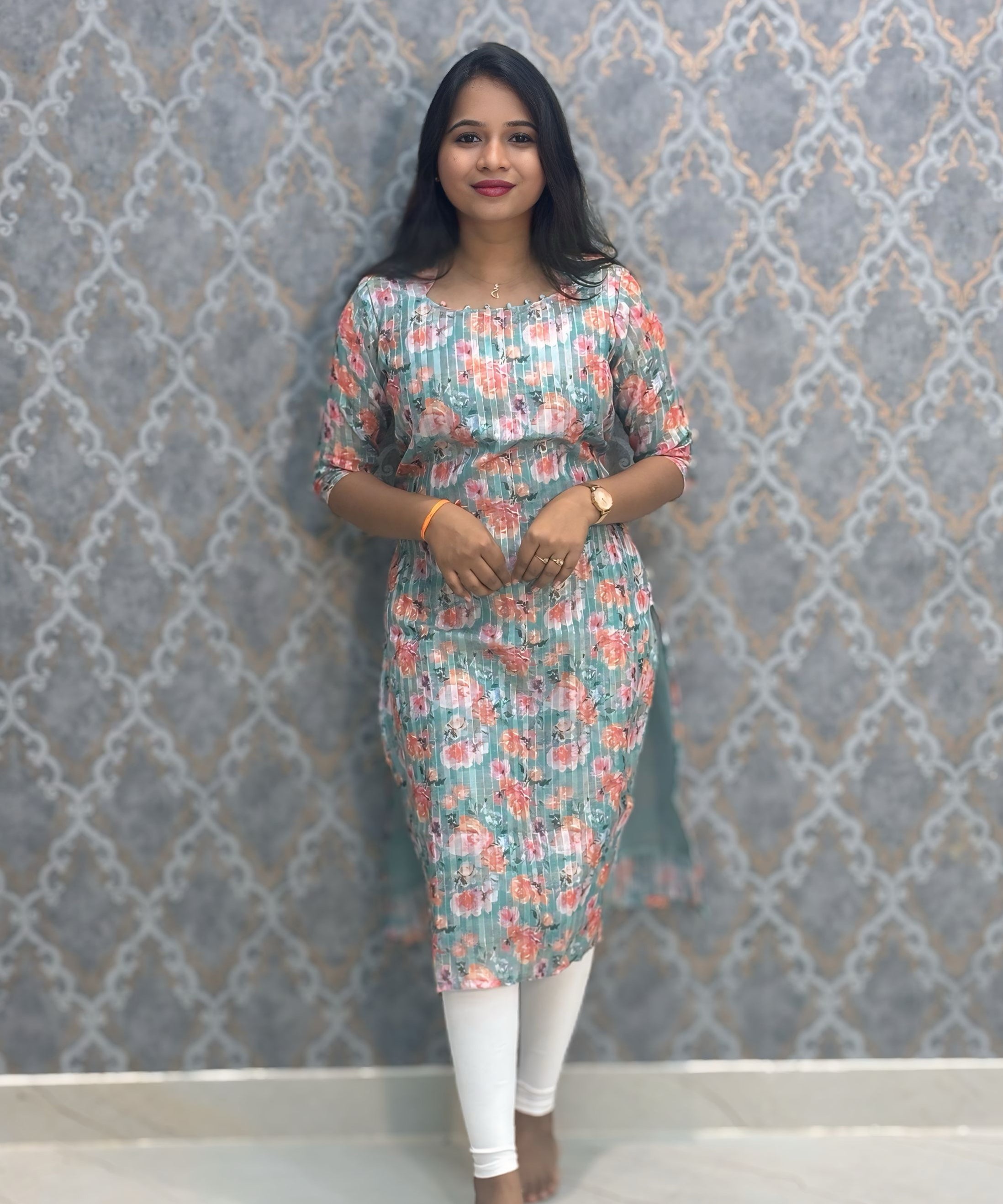 Light Green and Blue Color Premium Soft Linen Zari Cotton Kurtis with Cotton Lining / LSS222