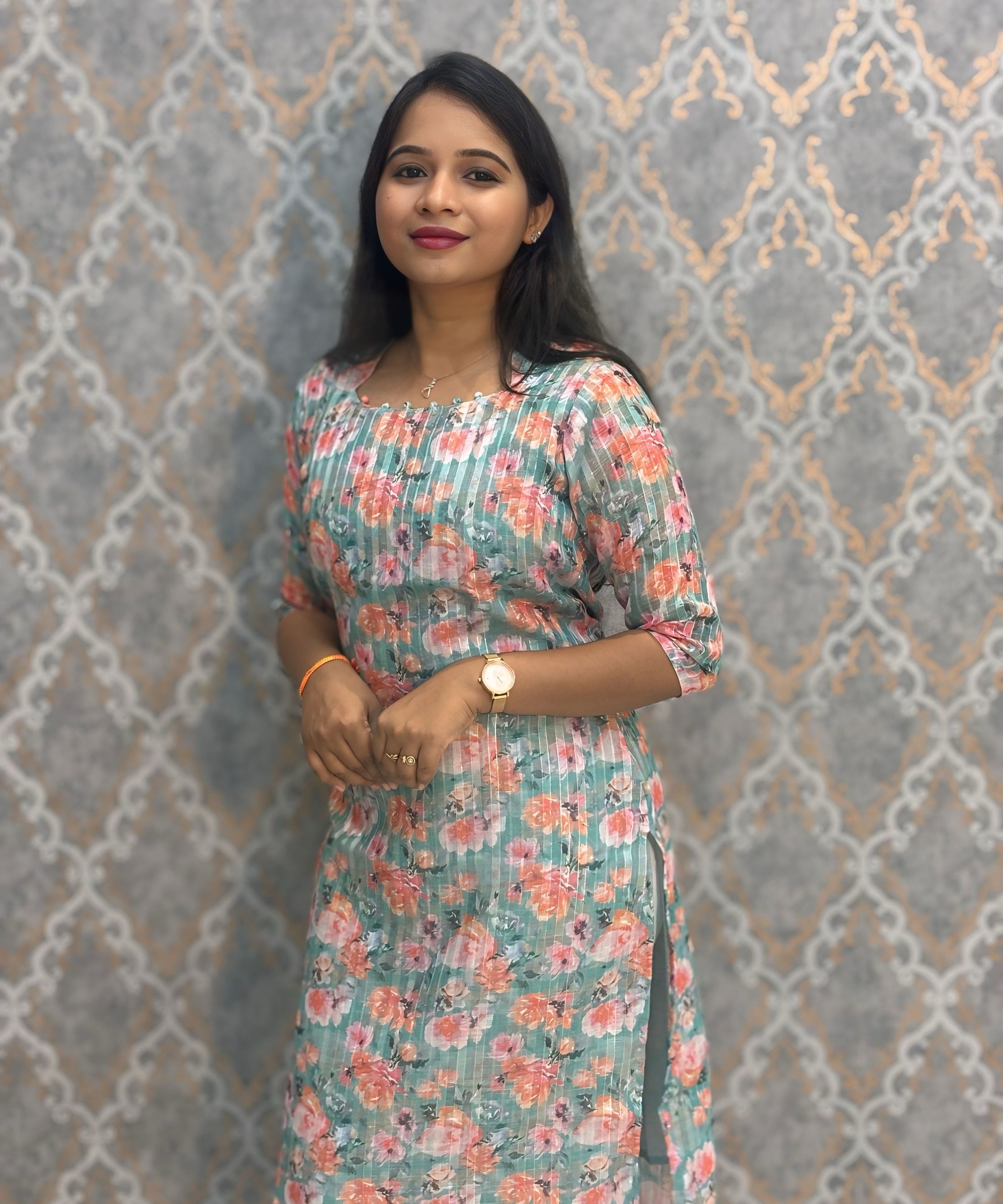 Light Green and Blue Color Premium Soft Linen Zari Cotton Kurtis with Cotton Lining / LSS222