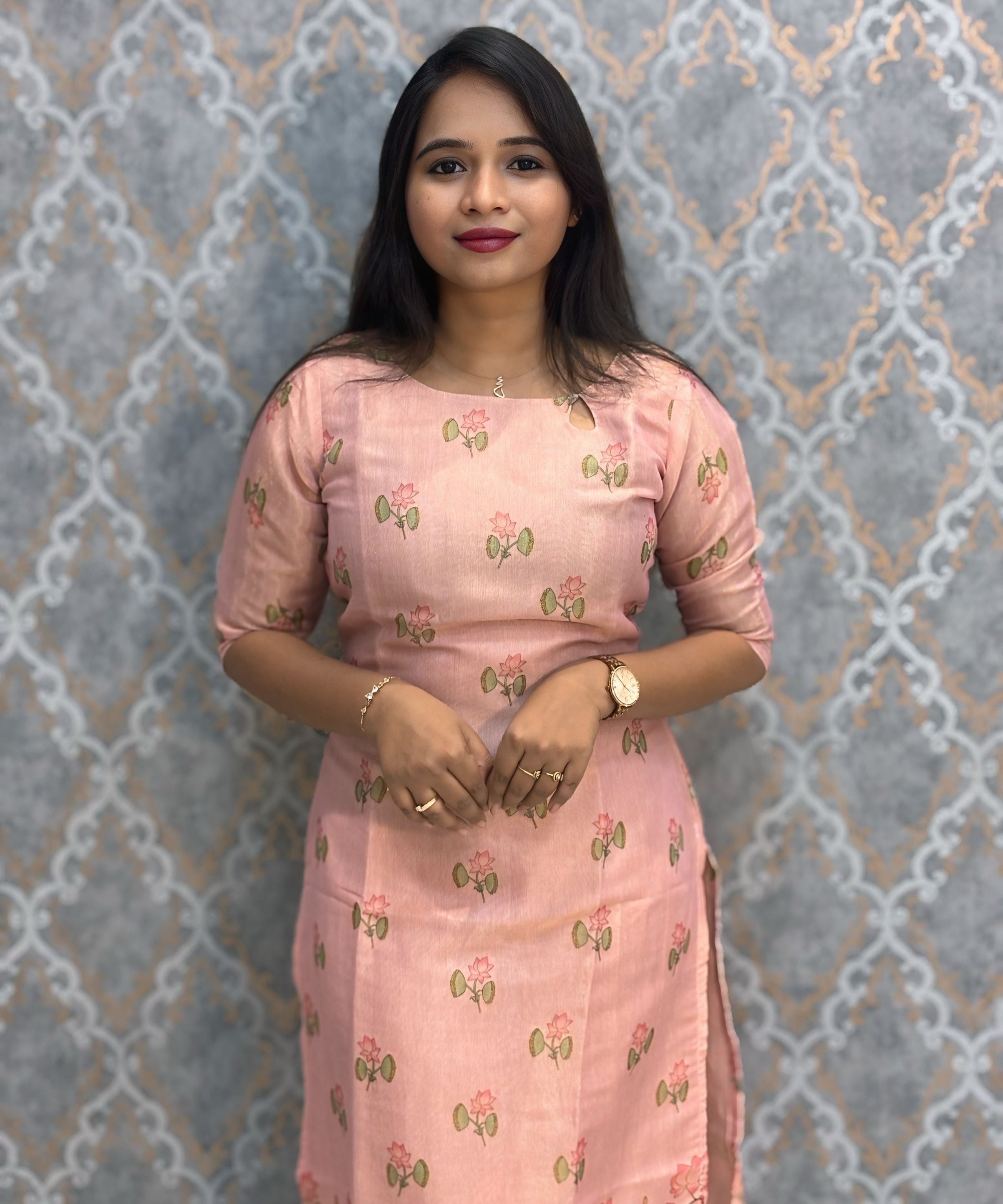 Peach Premium Soft Tissue Silk Kurtis with Cotton Lining / LSS224