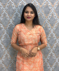 Light Orange and Beige Premium Soft Tissue Silk Kurtis with Cotton Lining / LSS224