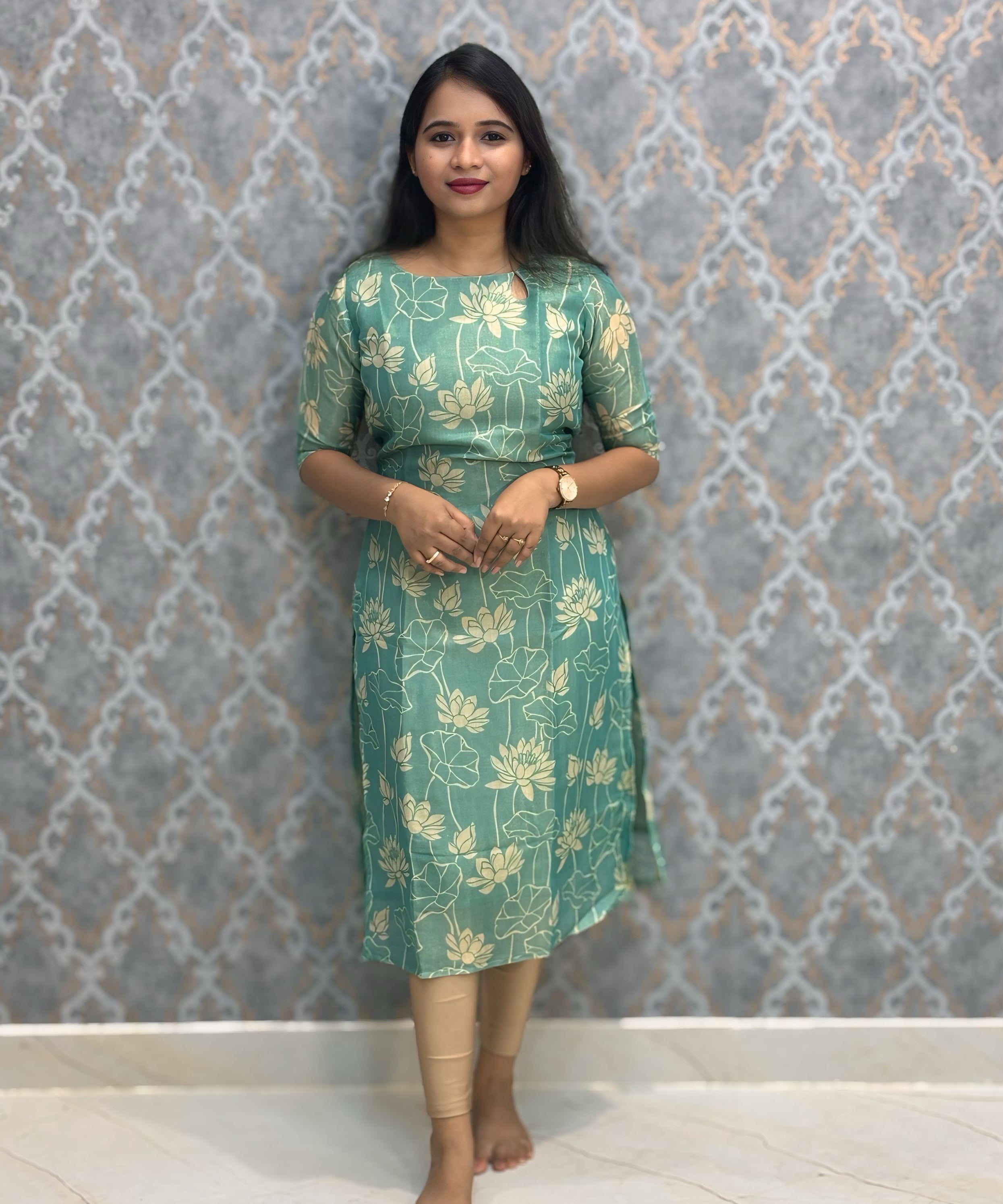 Rama Green Premium Soft Tissue Silk Kurtis with Cotton Lining / LSS224