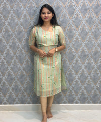 Pista Green Premium Soft Tissue Silk Kurtis with Cotton Lining / LSS224