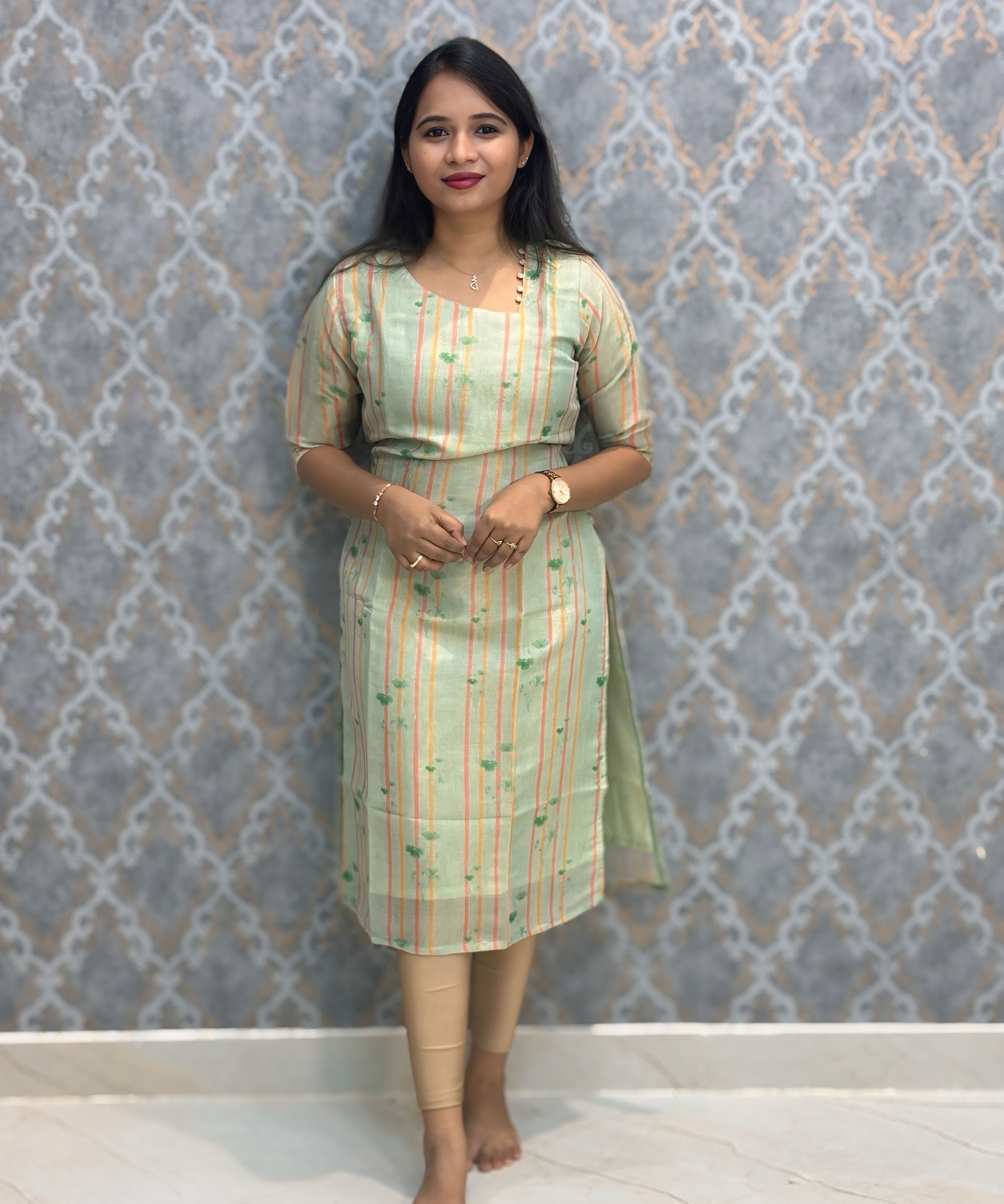 Pista Green Premium Soft Tissue Silk Kurtis with Cotton Lining / LSS224