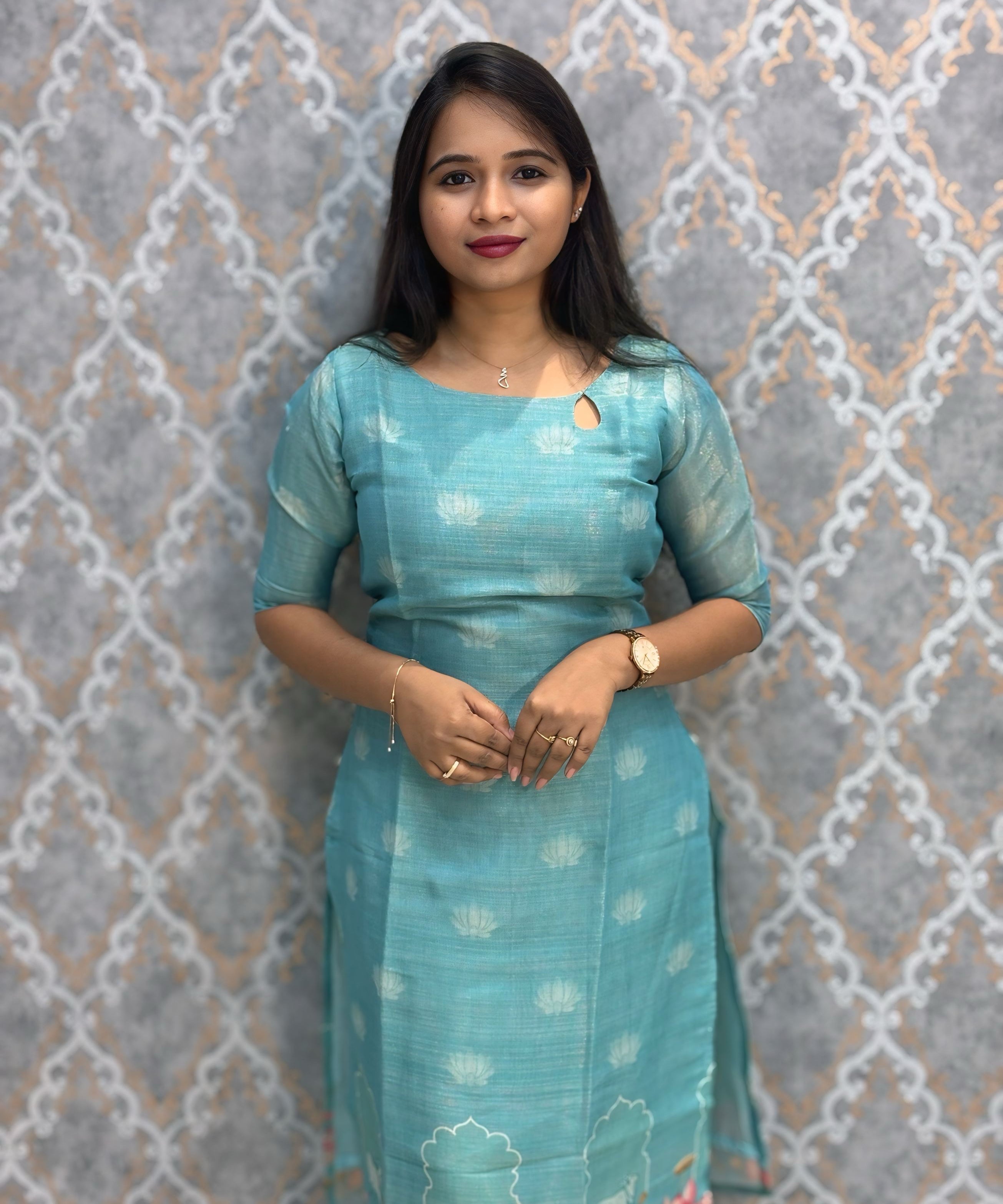 Sea Blue Premium Soft Tissue Silk Kurtis with Cotton Lining / LSS224