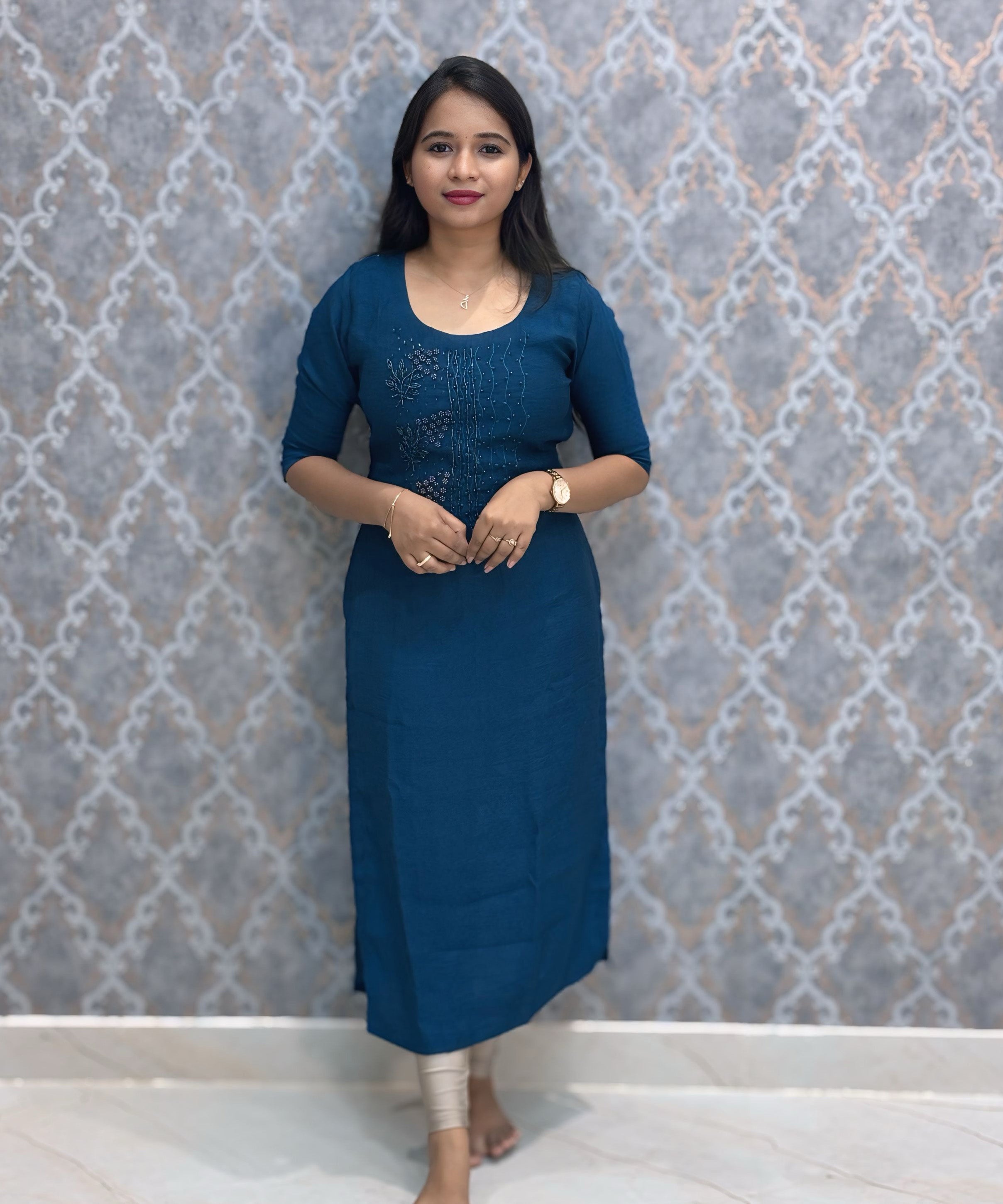 Blue Color Premium Straight Cut Kurti with Ling / LSS227