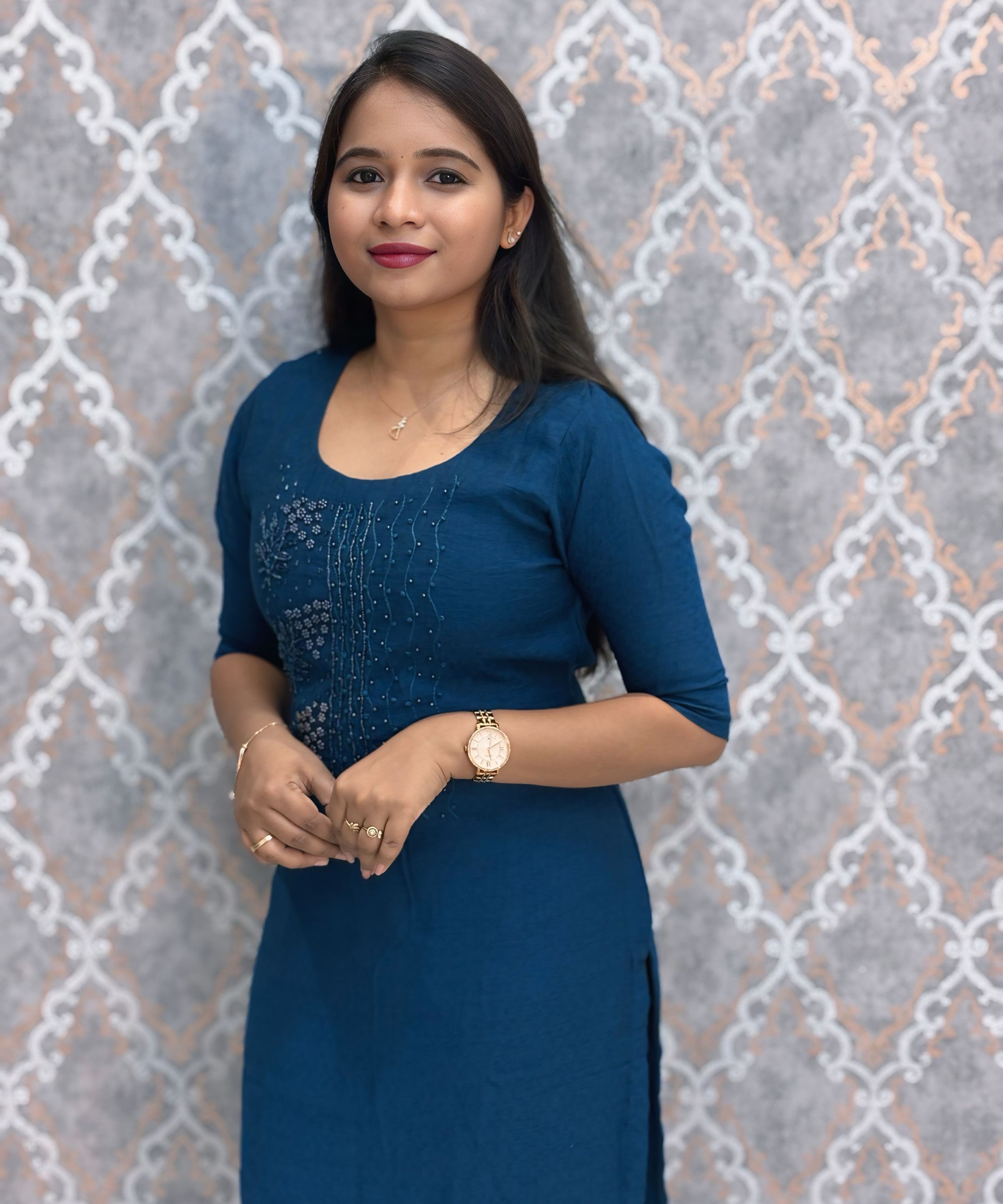 Blue Color Premium Straight Cut Kurti with Ling / LSS227