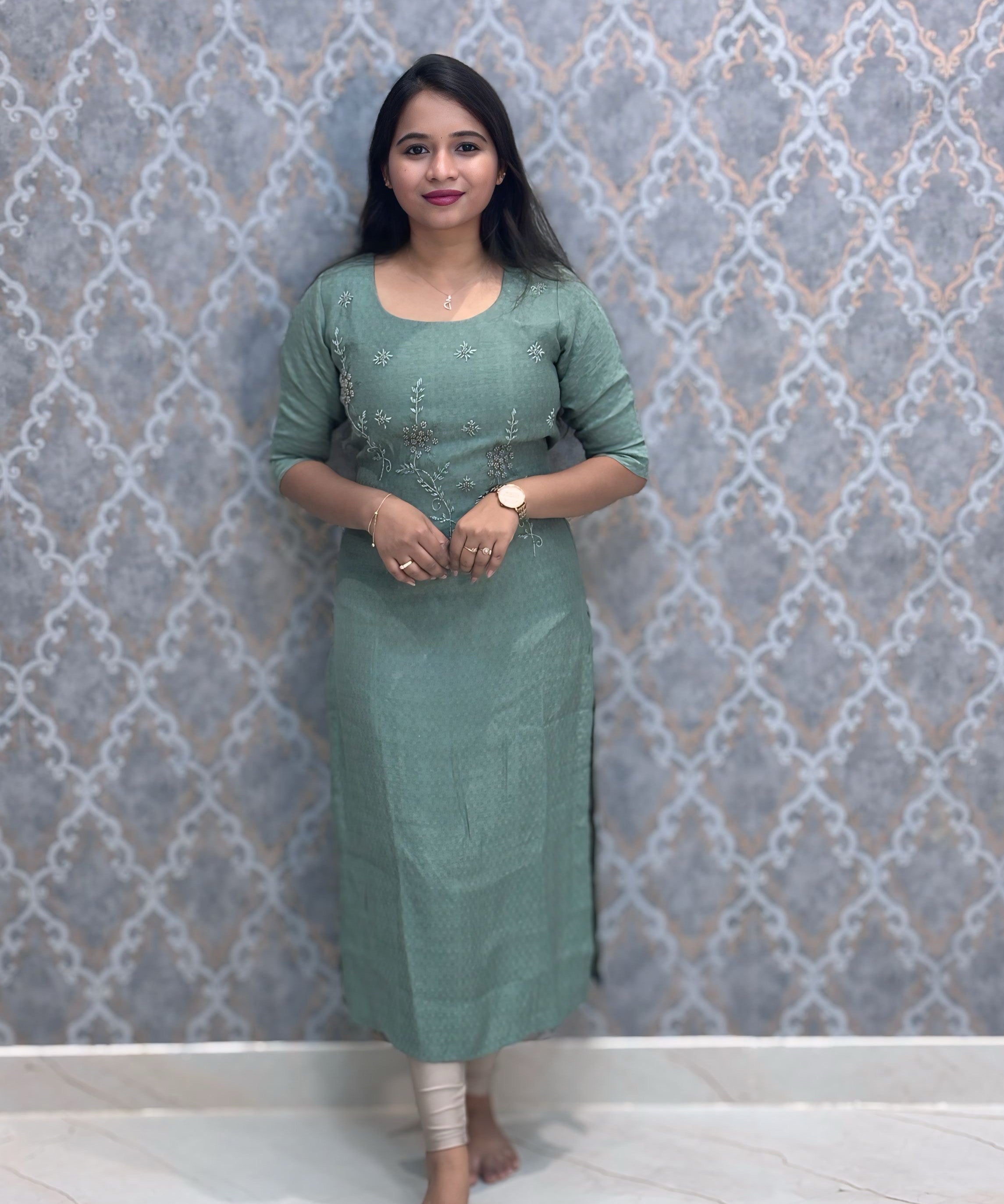Light Green Color Premium Straight Cut Kurti with Ling / LSS227