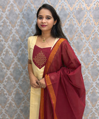 Premium Tissue Kolam Kurti and Handloom Mangalgiri Cotton Dupatta Set / ESS421