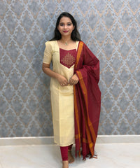 Premium Tissue Kolam Kurti and Handloom Mangalgiri Cotton Dupatta Set / ESS421