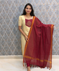 Premium Tissue Kolam Kurti and Handloom Mangalgiri Cotton Dupatta Set / ESS421