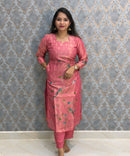 Pink and Beige Color Premium Tissue Silk Designer Ethnic 3 Piece Salwar Set with Lining /  ESS405