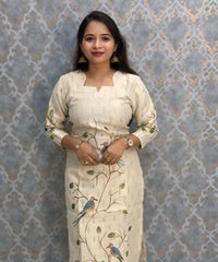 Beige Color Premium Tissue Silk Designer Ethnic 3 Piece Salwar Set with Lining /  ESS405