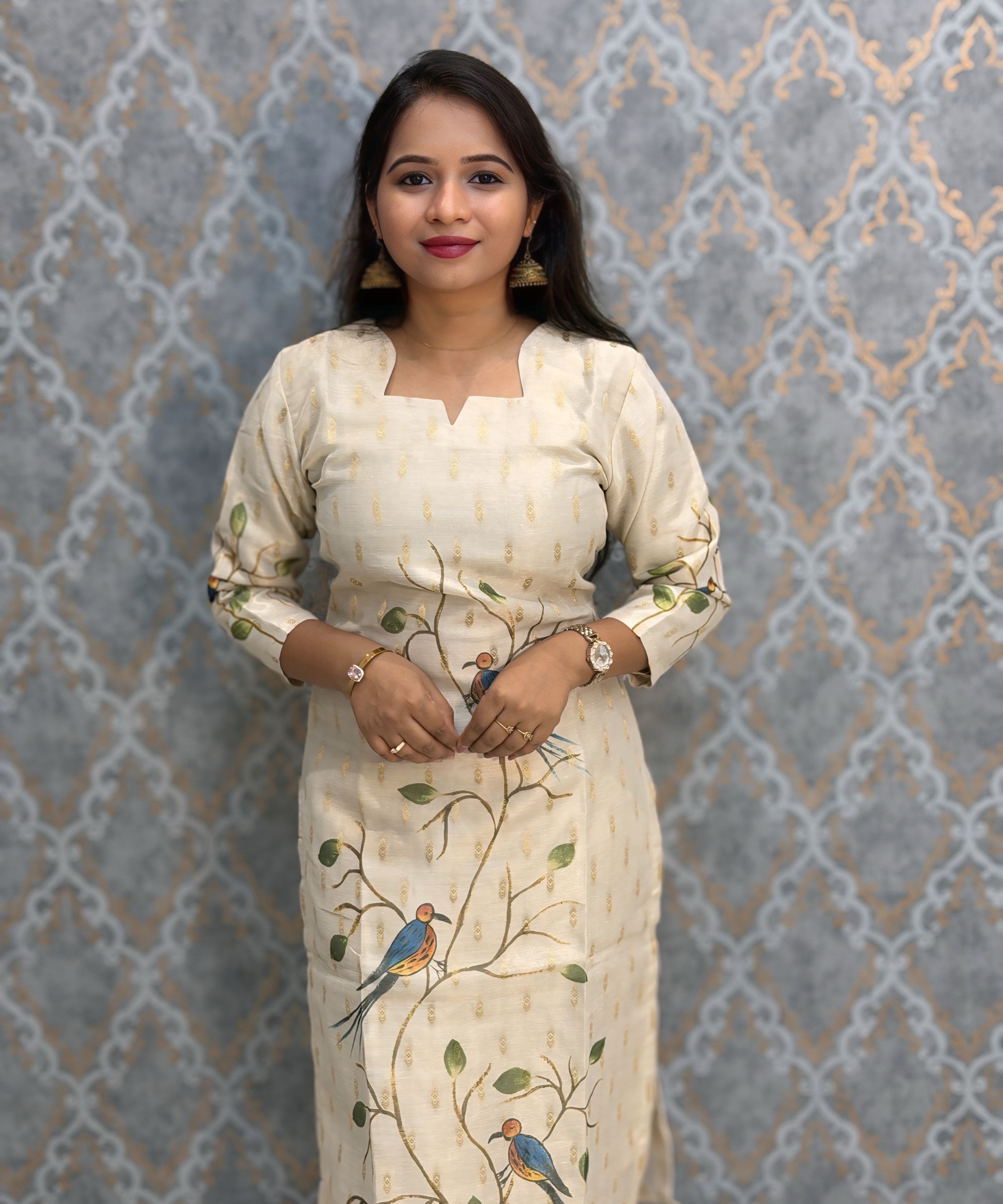Beige Color Premium Tissue Silk Designer Ethnic 3 Piece Salwar Set with Lining /  ESS405