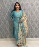 Sea Blue and Beige Color Premium Tissue Silk Designer Ethnic 3 Piece Salwar Set with Lining /  ESS405