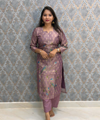 Purple and Beige Color Premium Tissue Silk Designer Ethnic 3 Piece Salwar Set with Lining /  ESS405