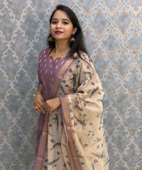Purple and Beige Color Premium Tissue Silk Designer Ethnic 3 Piece Salwar Set with Lining /  ESS405