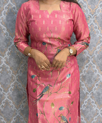 Pink and Beige Color Premium Tissue Silk Designer Ethnic 3 Piece Salwar Set with Lining /  ESS405
